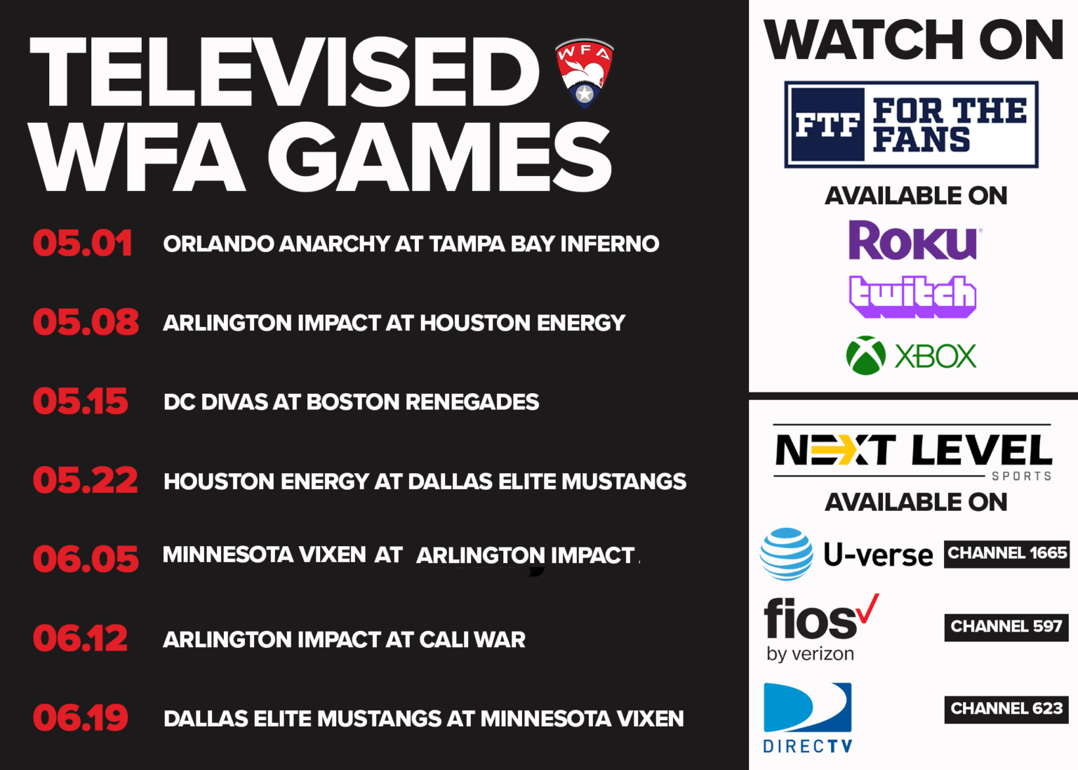 Televised Games - Women's Football Alliance