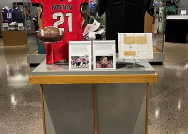 Chante Bonds' WFA Pro MVP Jersey and Game Ball displayed at Pro Football Hall of Fame